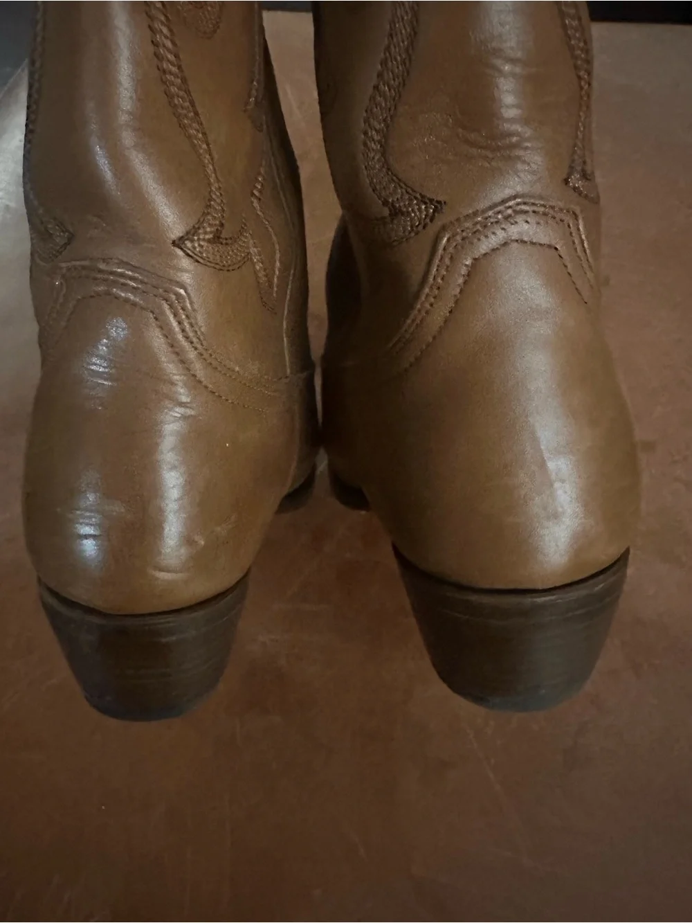Source Unknown Tan Over-the-Knee Western Boots with Stitching